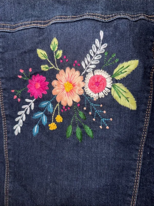 Denim Jacket Embroidered Floral Jean Jacket cottagecore teacher - Image 4