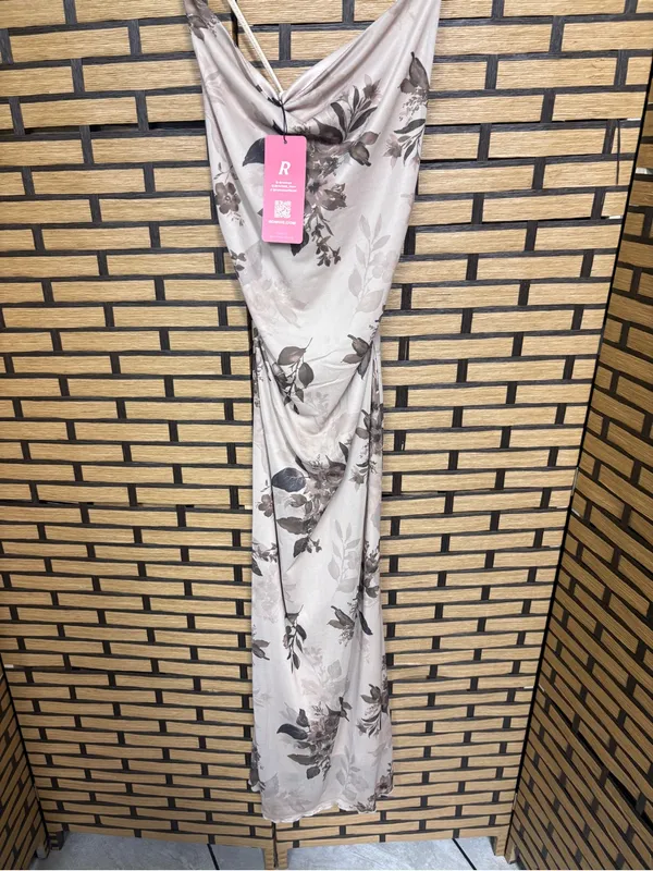Rowme Tan Mesh Floral Midi Dress Size Small - Image 4