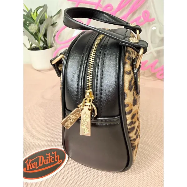 Von Dutch Women's Leopard Pony Hair Bowling Bag Satchel Handbag sale $169 MSRP - Image 3