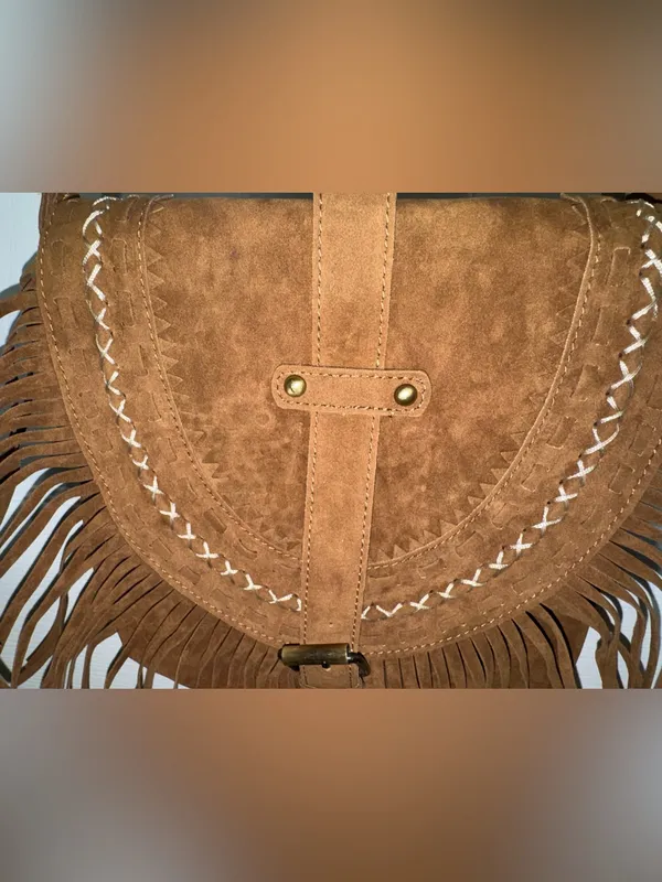 Boho Fringe Faux Suede Crossbody Bag Western Shoulder Purse Tassel Saddle Bag - Image 2