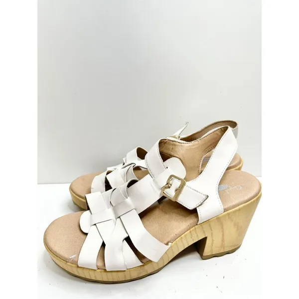 Dr. Scholl’s Sandals Size 9.5 White Leather Open‎ Toe Platform Shoes Buckle - Image 4