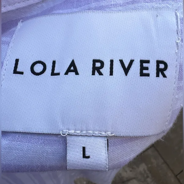 Lola River Women's Large‎ Vintage Lavender Striped High Low Linen Blouse - Image 5