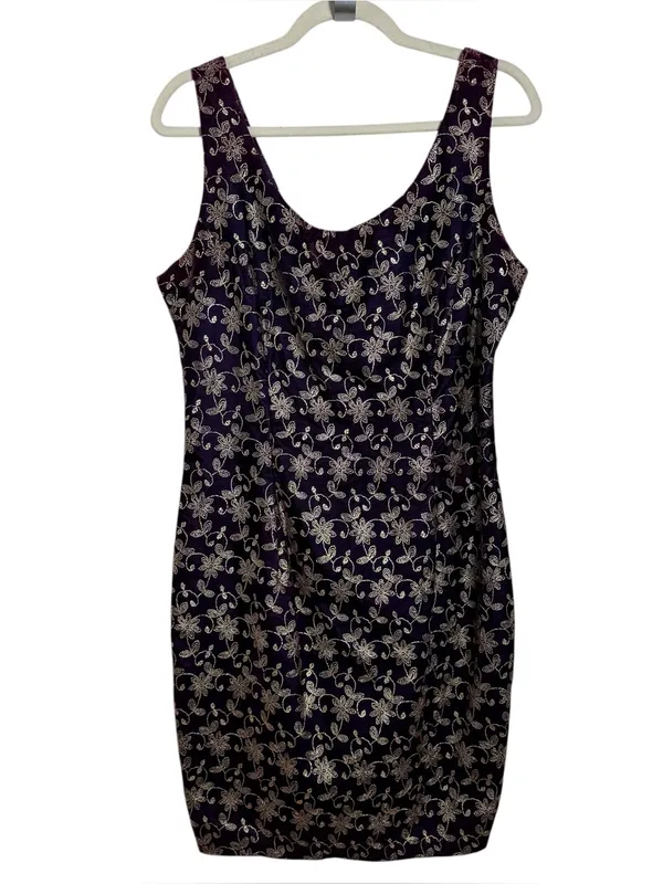 Vintage Jessica McClintock Gunne Sax Velvet Mini Dress 13/14 NWT Purple Gold - Image 2