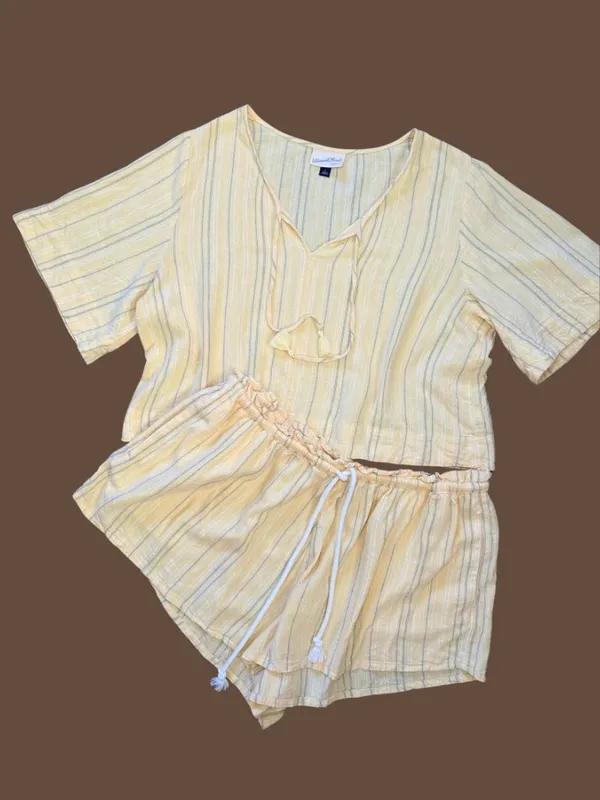 Universal Thread Yellow Striped Linen Shorts Set Size L - Image 13