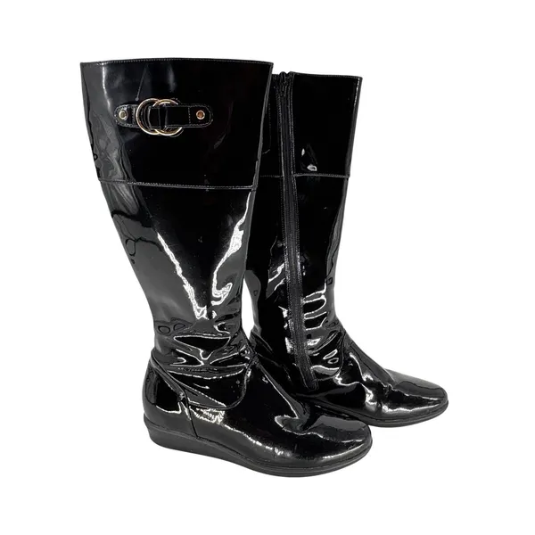 Cole Haan Nike Collab Waterproof Black Patent Leather Tall Boots Buckle Women 8B - Image 12