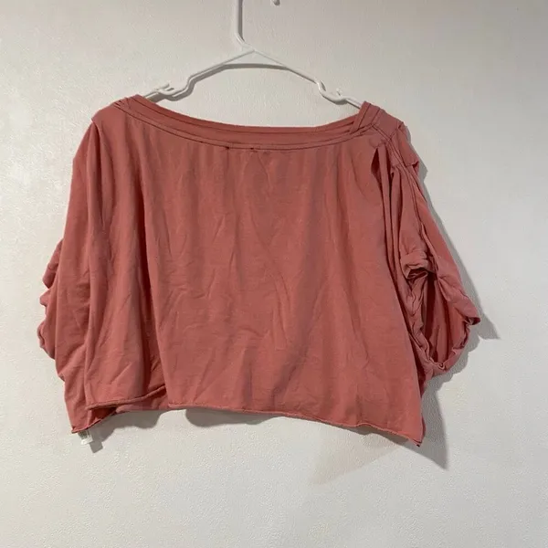 Free People We The Free Pink Cropped Flutter Sleeve Oversized Top - Image 3