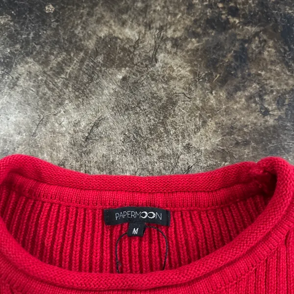 PaperMoon Red Ribbed Sweater-Knit Crop Top - Image 2