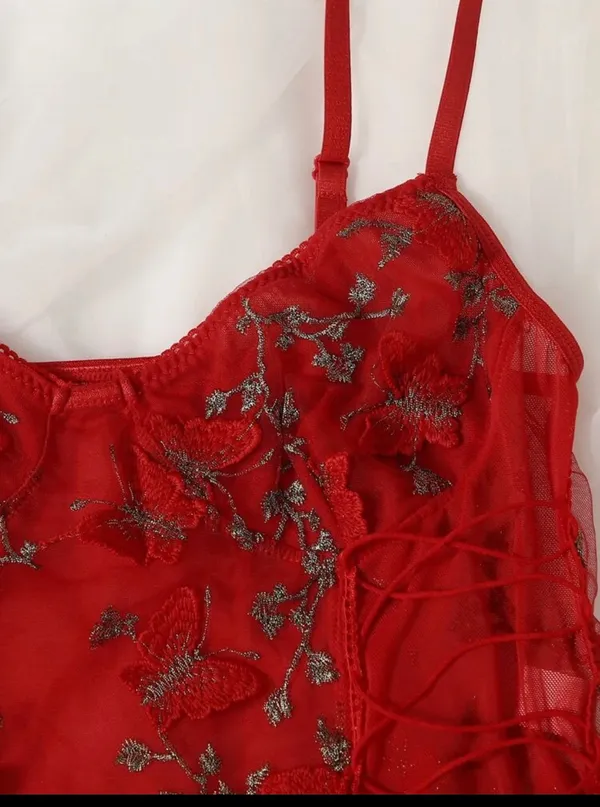 Red Butterfly Mesh Bodysuit - Image 3