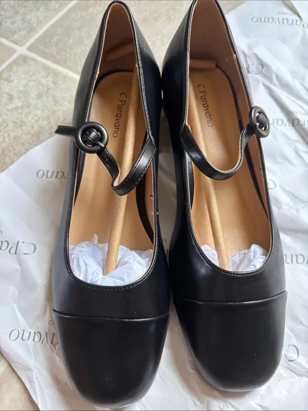 Classic Black Mary Jane Loafers with Low Block Heel - Image 7