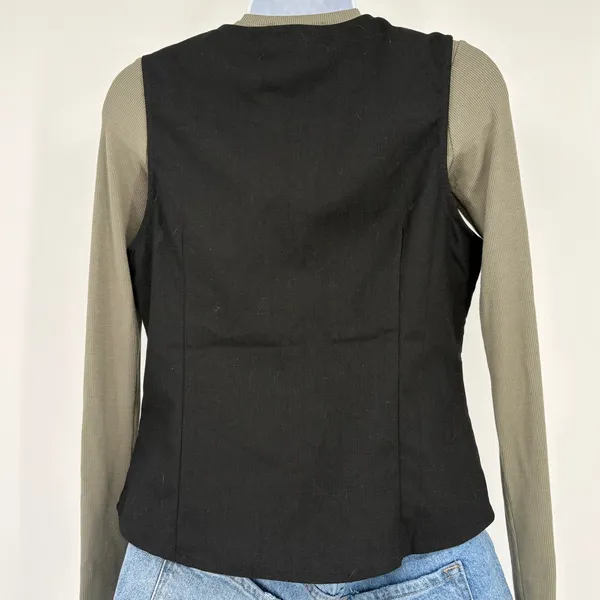 Commense Button Up‎ Vest Women Med Black Linen Blend Capsule Minimalist Office - Image 3