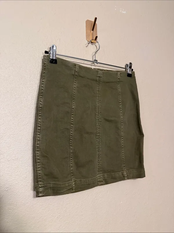 Free People Modern Femme Denim Olive Green Fitted Comfortable Soft Mini Skirt 4 - Image 5