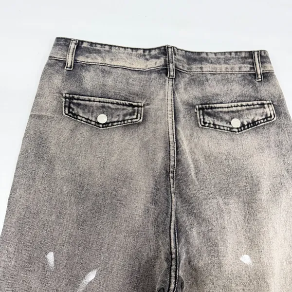 Acid Wash Wide Leg Paneled Denim Jeans Gray Streetwear Measurements in Photos - Image 8
