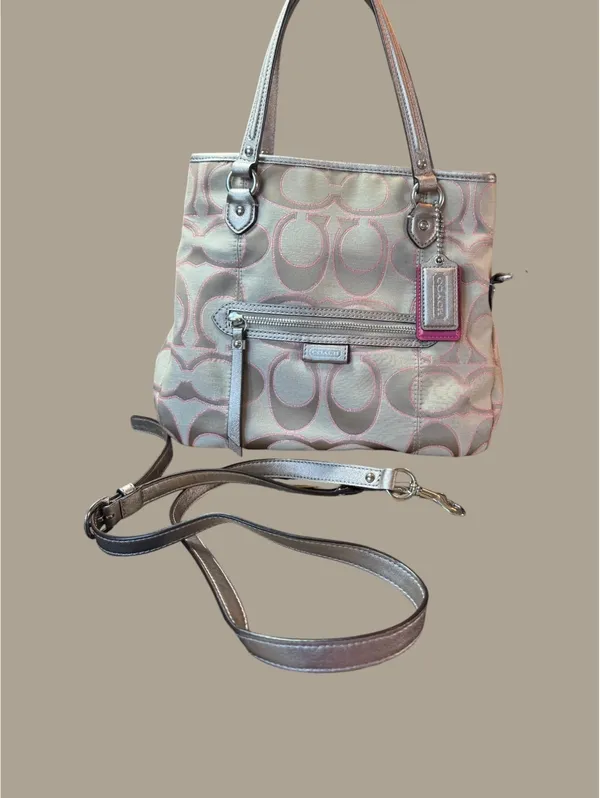 Coach Signature Canvas Tote Bag with Metallic and Pink - Image 5