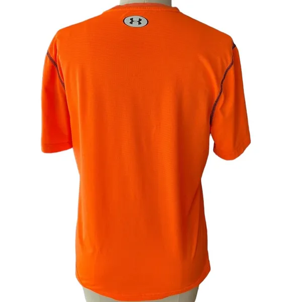 UNDER ARMOUR Neon Orange & Black Activewear Short Sleeve Top ~ Size LARGE - Image 5