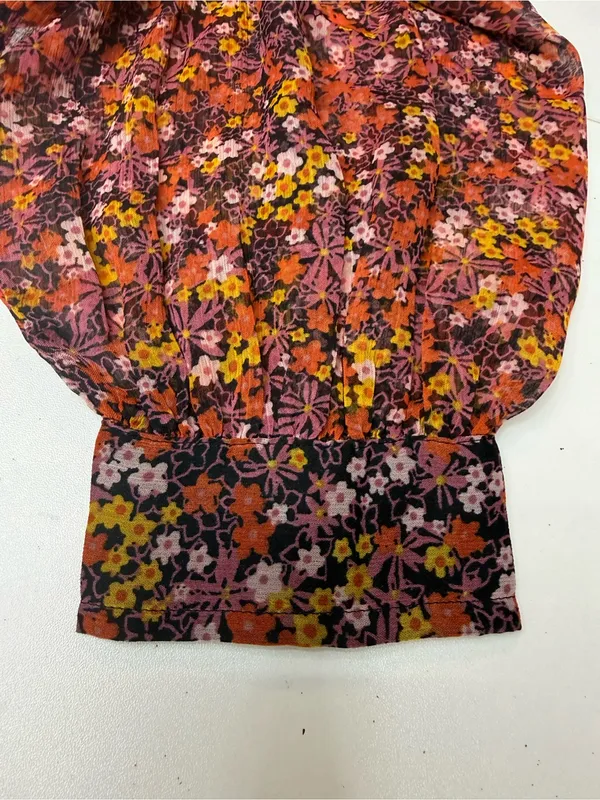 Mango Sheer Floral High-Neck Balloon Sleeve Blouse Size 8 - Image 8