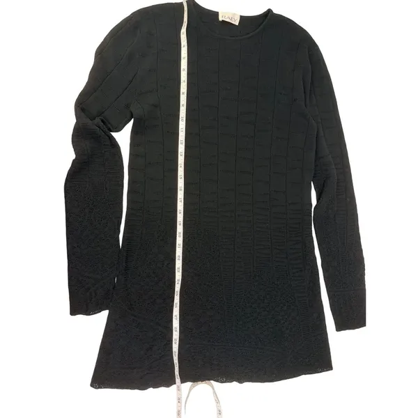 Raey Black Organic Cotton Textured Pointelle Crochet Knit Sweater‎ Dress Italy - Image 14