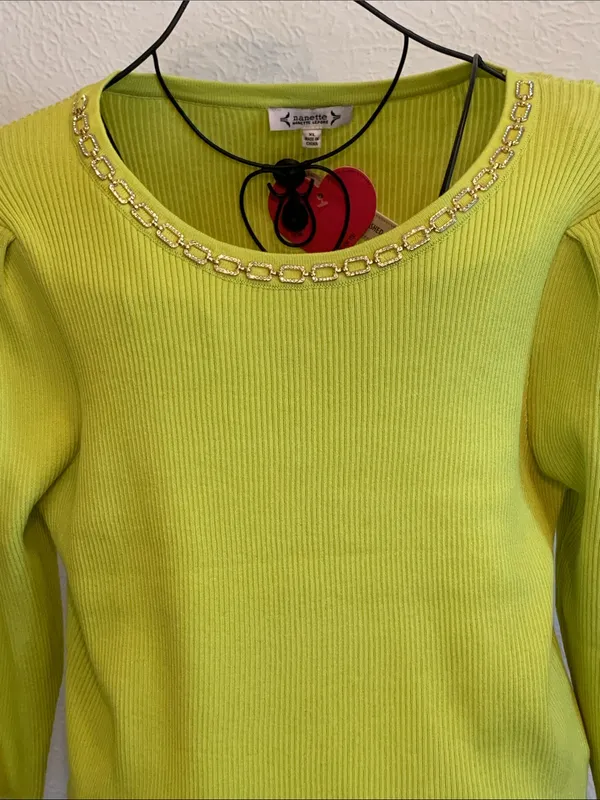 Nanette Lepore Kasper Neon Lime Chain-Trim Crewneck Sweater - Image 2