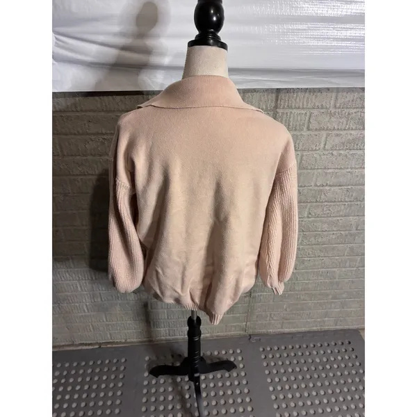 Peach Knit Button Front Cardigan‎ Sweater with Lapel Collar and Pockets Small - Image 4