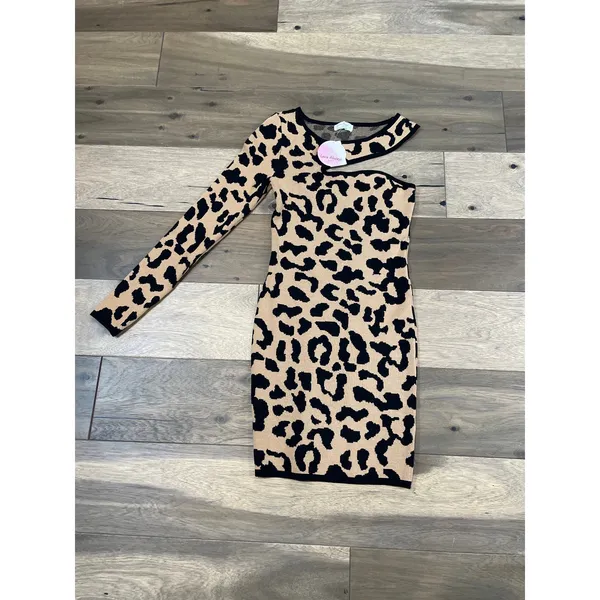 Love Always Dress Size S Leopard One‑Shoulder Bodycon Mini Cutout New With Tag - Image 4