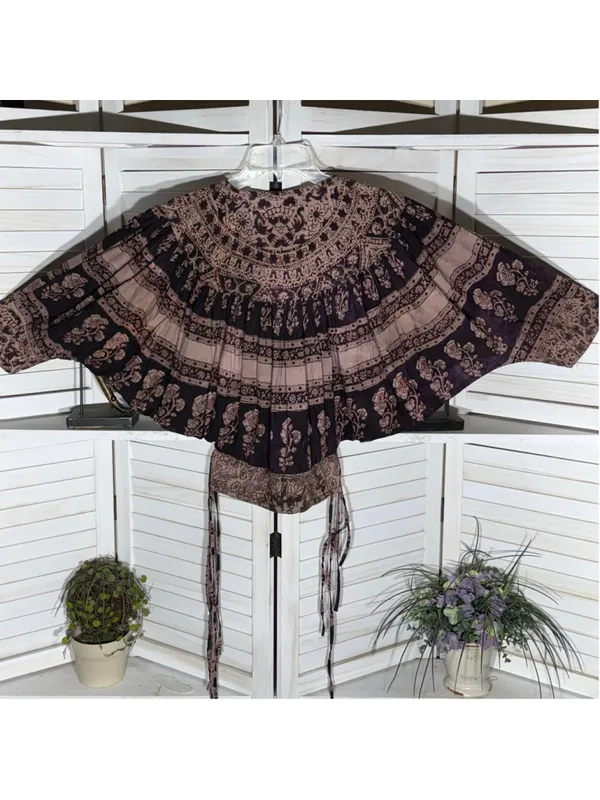 Vintage 70s hippie boho top paisley floral oversized cotton brown whimsigoth M - Image 2