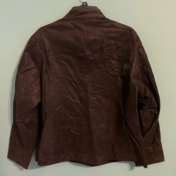 Brown Leather Bomber Jacket Size 1X - Image 4