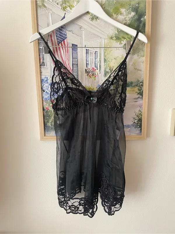 Frederick’s Of Hollywood Sheer Lace Mesh Bow Babydoll Lingerie Nightie Set New - Image 2