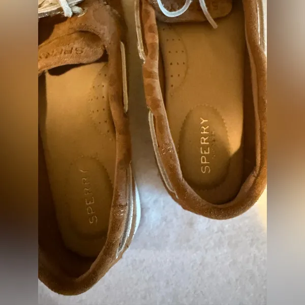 Sperry Women’s Suede Boat Shoes Tan Leather Lace Loafers Size 6 - Image 6