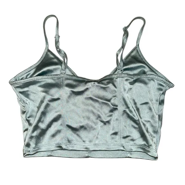 Garage light blue sleek shiny silver blue long line bra women’s size P/S - Image 2