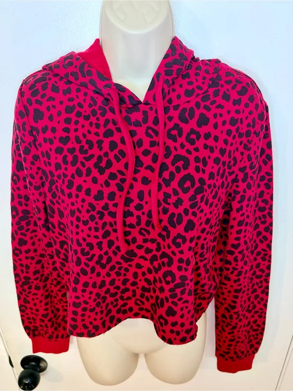 NWT True Religion Red Leopard Print Cropped Hoodie Size Small - Image 7