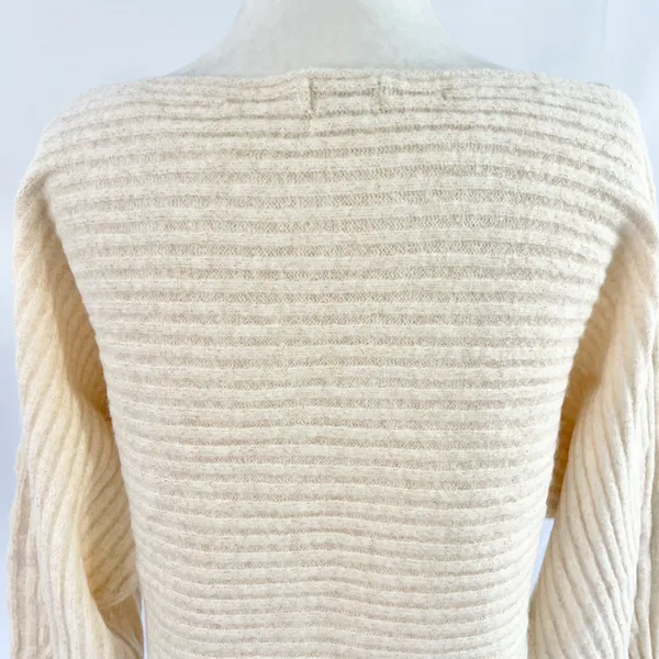 New Lush Lurex Ribbed Boat Neck Sweater Off The Shoulder Long Sleeve Cream Gold - Image 11