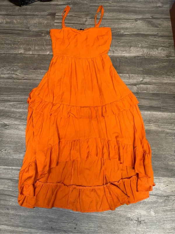 Trixxi Orange Ruffle Tiered Midi Dress Size M Boho Summer Vacation Sundress - Image 2
