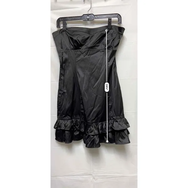 Misope Womens Black Satin Strapless Ruffle Hem Mini Dress Size L Women - Image 4