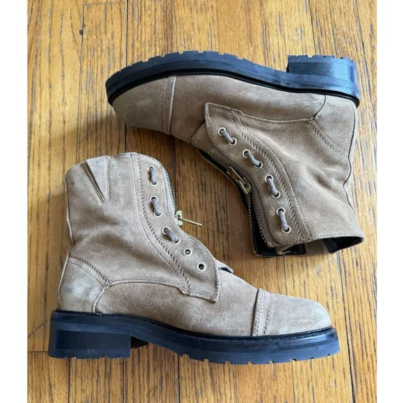All Saints Ariel Brown Suede Zip Up Combat Boots Size 37 - Image 9