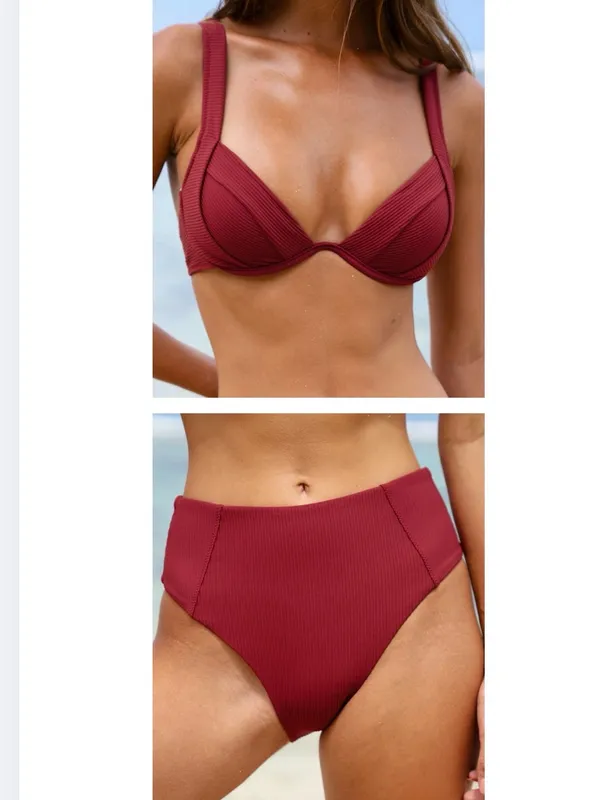 Berlook High Waist Full Coverage Bikini Jacquard Medium Red - Image 2