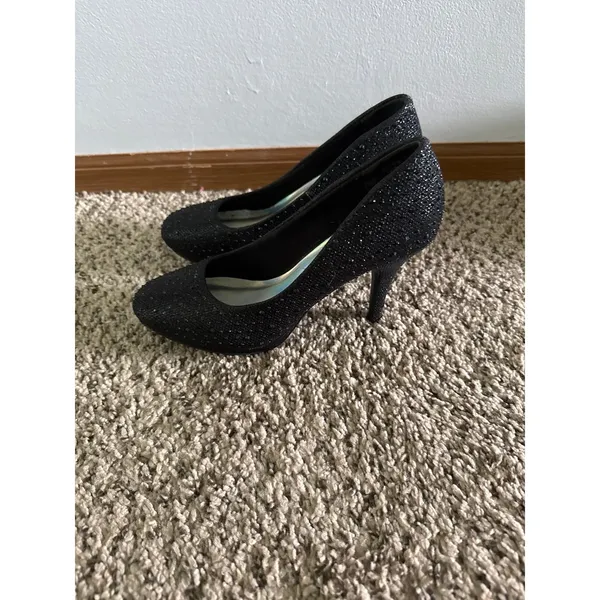 Silver Slipper Women's Black Rhinestone Round front 3"‎ heels size 8 - Image 5