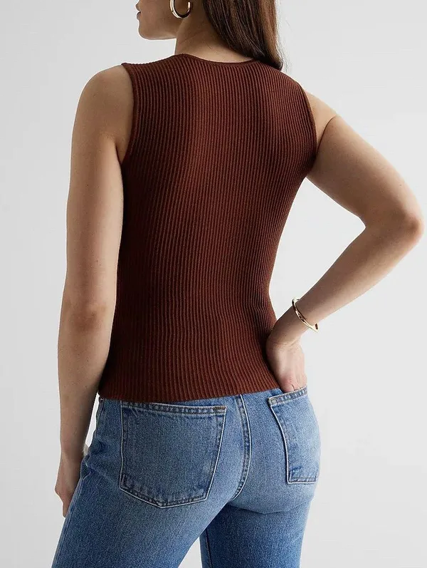 Express Brown Ribbed Tank Top - Image 3