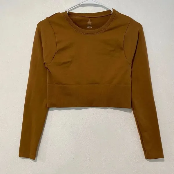 OFFLINE by Aerie Crop Top Size S Brown Long Sleeve Seamless Workout Top - Image 2