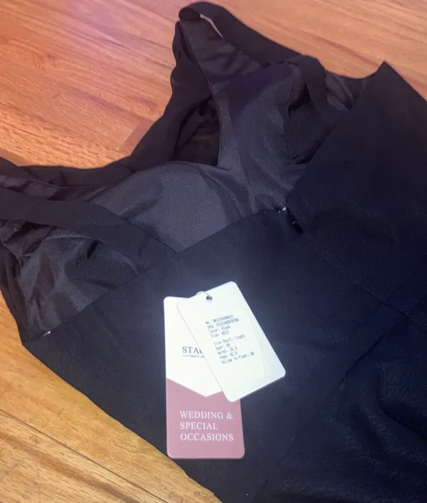 Women’s STACEES Formal Black Sweetheart Sweep Train Dress Size 12 Bust 39 New - Image 11