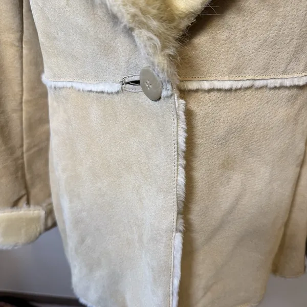 New York &‎ Company Women Tan Leather Sherpa Faux fur lining coat jacket Medium - Image 5