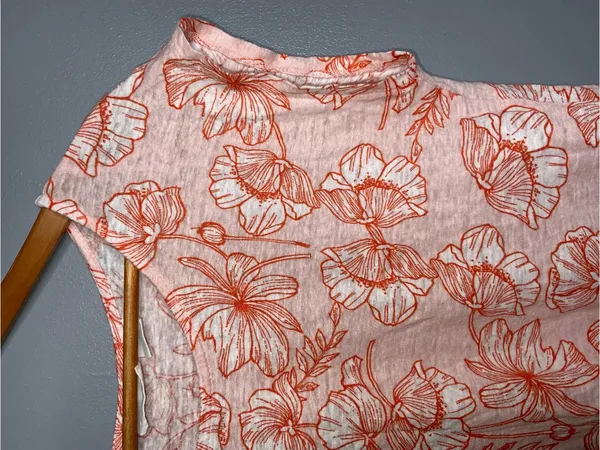 Cynthia Rowley Orange & White Linen Floral Scoop Neck Top Large - Image 3