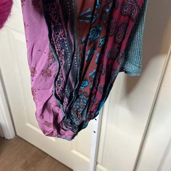 We The Free Oversized Waffle Knit Top Boho Patchwork Sleeves Sz S - Image 5