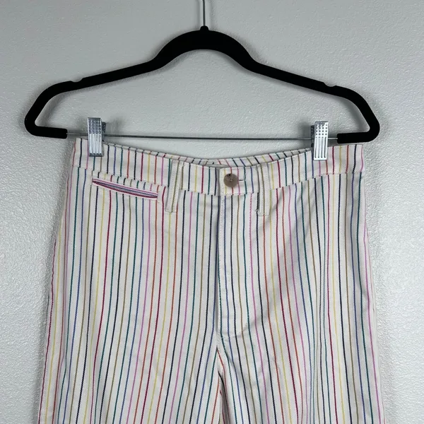 Madewell Womens Rainbow Stripe Wide Leg‎ Crop Pants White Multi Sz 27 - Image 5