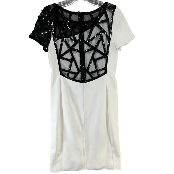 Angel Sanchez Sheath Dress 6‎ White Black Sequined Sheer Minimalist Renaissance - Image 6