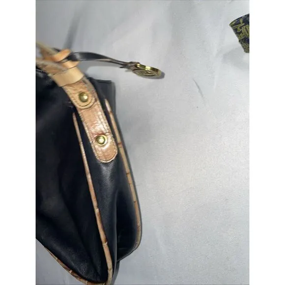 Brahmin Black‎ Leather Handbag Pecan Croc Embossed Trim & Handle 13x9.5" - Image 9