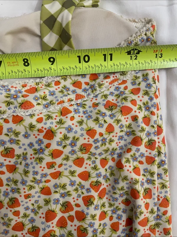 Aerie Real Good Strawberry Floral Bandeau Swimsuit Gingham Tie Women's M - Image 6
