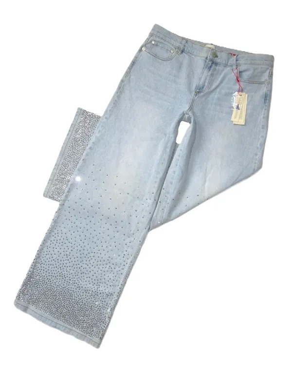 NWT Alice + Olivia Amazing Baggy in Rockstar Blue Rhinestone Wide Leg Jeans 32 - Image 4