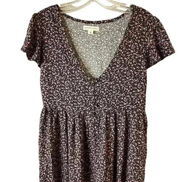 Aeropostale Women's S Floral V-Neck‎ Babydoll Mini Dress Multicolor - Image 2
