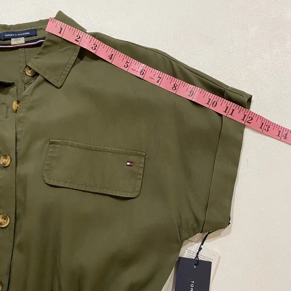 Tommy Hilfiger Olive Green Utility Shirt Dress NWT Size 2 - Image 5