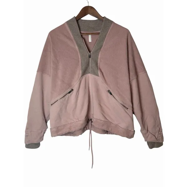 Free People FP Movement Apex Pullover Blush Pink Quarter Zip Oversized Sweater L - Image 2