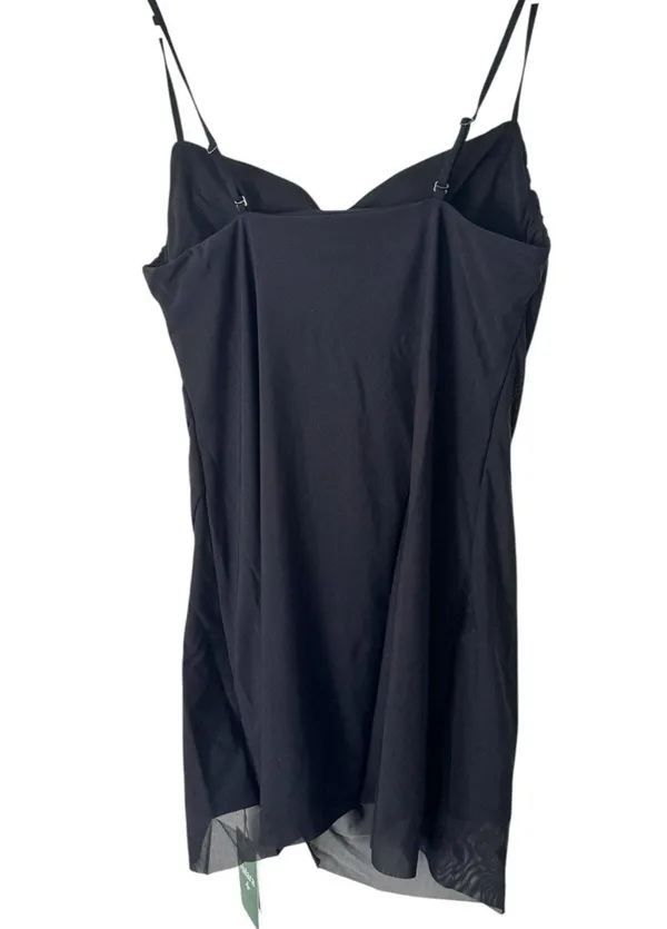 NWT Halara Black Chiffon Ruched Spaghetti Strap Mini Dress Size Large - Image 3